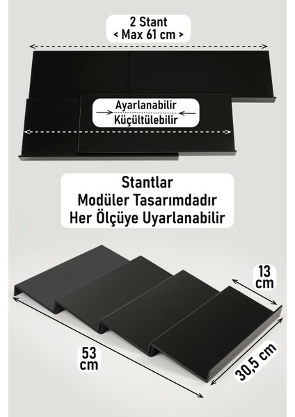 4'lü Siyah Makyaj ve Takı Organizer Stant, 30,5X13 Cm, Şık ve Kullanışlı Tasarım