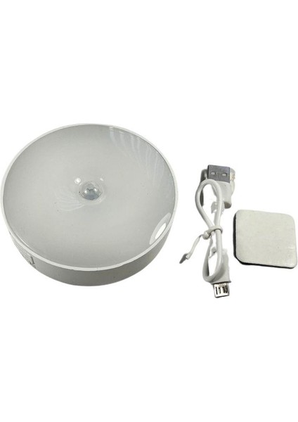 Hareket Sensörlü - USB Şarjlı - Mıknatıslı LED Işık Lamba Yuvarlak 3 Renk Ayarlı