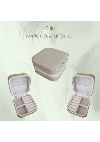 Fermuarlı Takı ve Seyahat Çantası, Metalik Gold Renkli, Şık ve Güvenli Saklama Çözümü