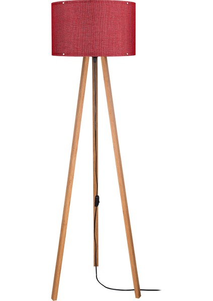 Lambader Abajur Kırmızı 3 Ayaklı Tripod Kumaş Ahşap Üç Ayak indirimleri