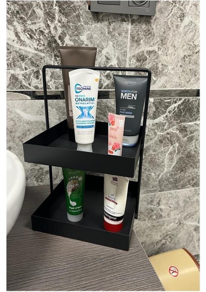 Iki Katlı 20X20 Siyah Mutfak ve Banyo Tezgahüstü Düzenleyici