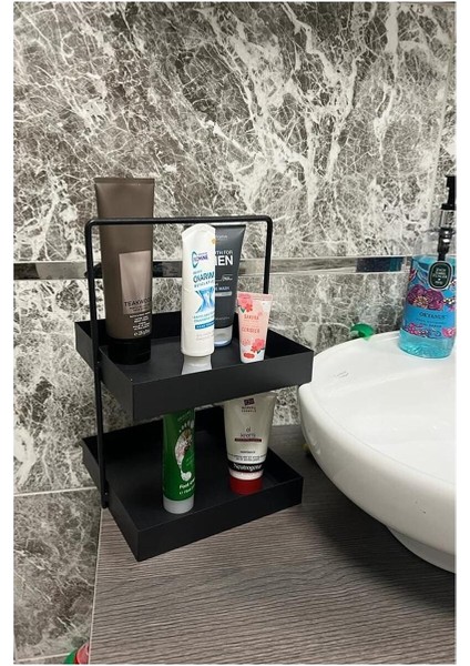 Iki Katlı 20X20 Siyah Mutfak ve Banyo Tezgahüstü Düzenleyici