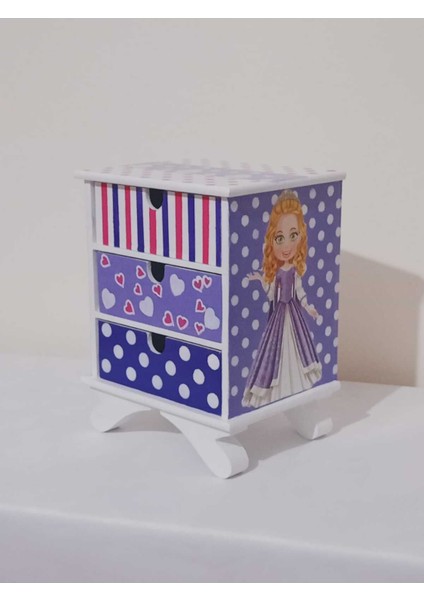 Mor Ahşap Çekmeceli Dekoratif ve Takı Kutusu 12,5X15X20 cm