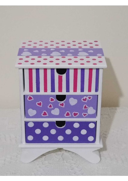 Mor Ahşap Çekmeceli Dekoratif ve Takı Kutusu 12,5X15X20 cm