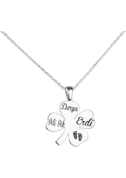 4 Yapraklı Yonca Isim Kolye Gümüş Kişiye Özel