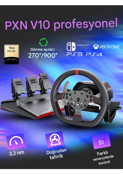 V10 Pro Ps5 Oyun Direksiyon Seti 3.2 Nm Kuvvetli Geri Bildirim Doğrudan Tahrikli Yarış Direksiyonu Pc/ps4/xbox Uyumlu fırsatları