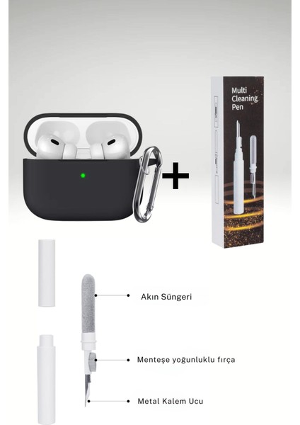 apple Airpods Pro/pro2 Kılıf Kapak Temizleme Kalemi ile Tam Koruyucu Silikon Kılıf , Ön LED Görünür