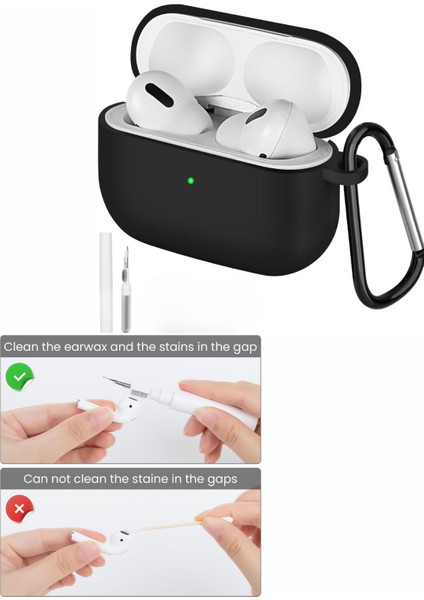 apple Airpods Pro/pro2 Kılıf Kapak Temizleme Kalemi ile Tam Koruyucu Silikon Kılıf , Ön LED Görünür
