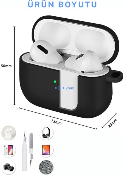 apple Airpods Pro/pro2 Kılıf Kapak Temizleme Kalemi ile Tam Koruyucu Silikon Kılıf , Ön LED Görünür