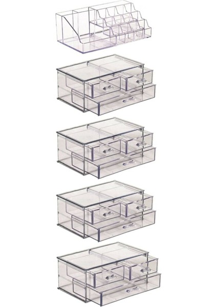 Çok Katlı Akrilik Makyaj ve Takı Organizer Seti, 12 Çekmeceli, Gri