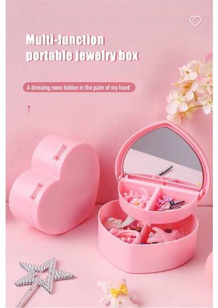 Kalp Şeklinde Aynalı Takı Kutusu, Bölmeli ve Şık Organizer, Aksesuar Saklama Çözümü