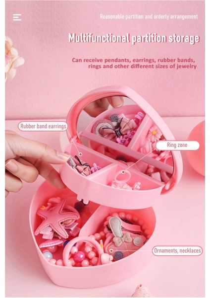 Kalp Şeklinde Aynalı Takı Kutusu, Bölmeli ve Şık Organizer, Aksesuar Saklama Çözümü