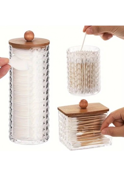 3 Parça Ahşap Kapaklı Şeffaf Organizer Seti, Şık ve Kullanışlı Depolama Çözümü