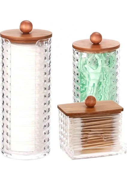 3 Parça Ahşap Kapaklı Şeffaf Organizer Seti, Şık ve Kullanışlı Depolama Çözümü fiyatları