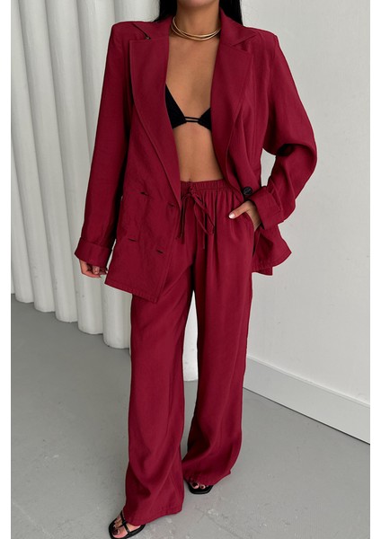 Modal 4 Düğme Astarsız Ceket - Pantolon Takım - Bordo fırsatları