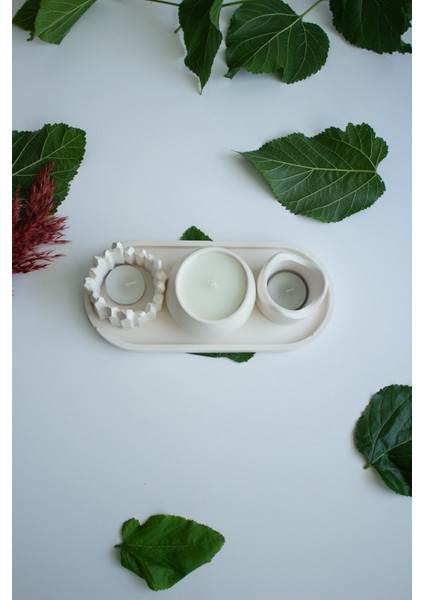 Dekoratif 3'lü Taş Beton Mumluk Seti