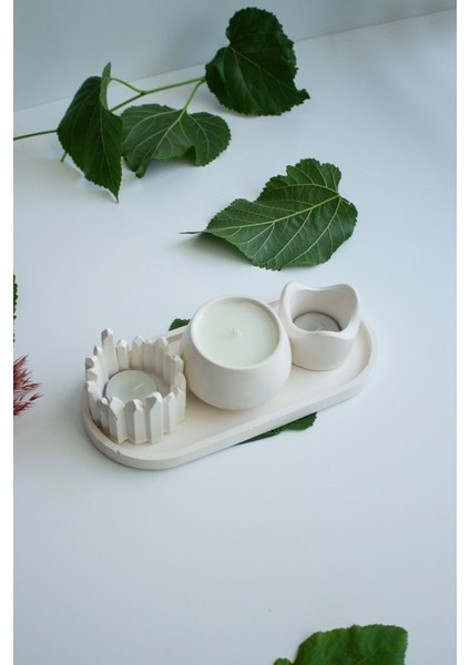 Dekoratif 3'lü Taş Beton Mumluk Seti modelleri