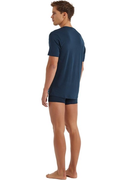 Silver V Yaka Kısa Kol Lacivert T-Shirt C8T0N3O9 fırsatları