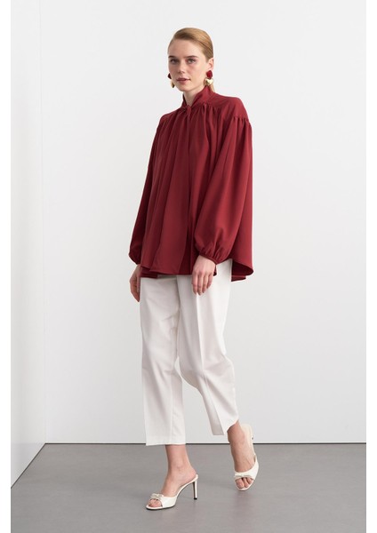 Melsa Büzgülü Fularlı Gömlek Bordo fiyatları