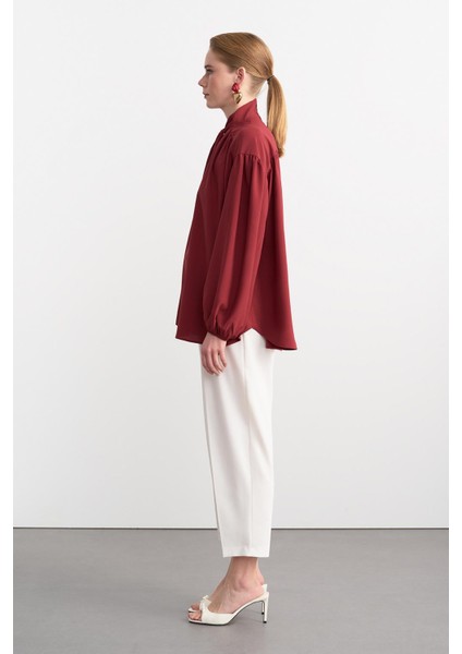 Melsa Büzgülü Fularlı Gömlek Bordo fırsatları