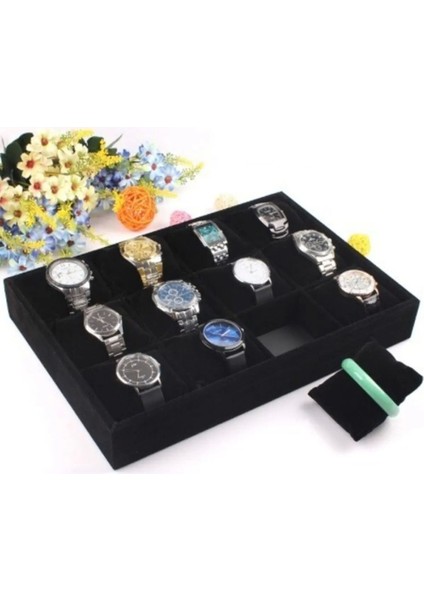 Yastıklı Siyah Bölmeli Saat ve Bileklik Standı