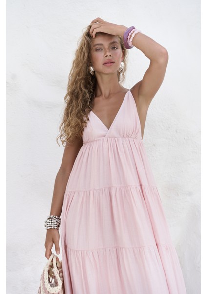 Siena Pembe Askılı Uzun Elbise