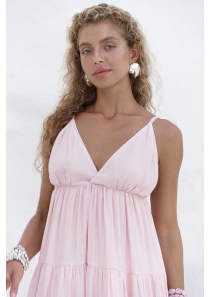 Siena Pembe Askılı Uzun Elbise
