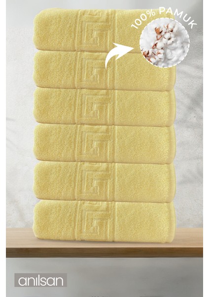 6'lı Sarı Greek Beyaz Banyo Havlusu - 70X140CM, 490GR, %100PAMUK, Spa ve Otel Havlusu