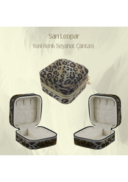 Şık Fermuarlı Takı ve Seyahat Çantası – Sarı Leopar Desenli, Pratik ve Tarzlı Seçenek