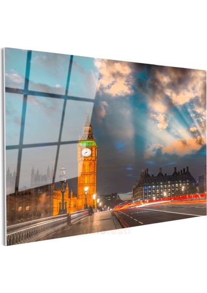 Big Ben - Akşam Işıkları Manzarası Cam Tablo modelleri