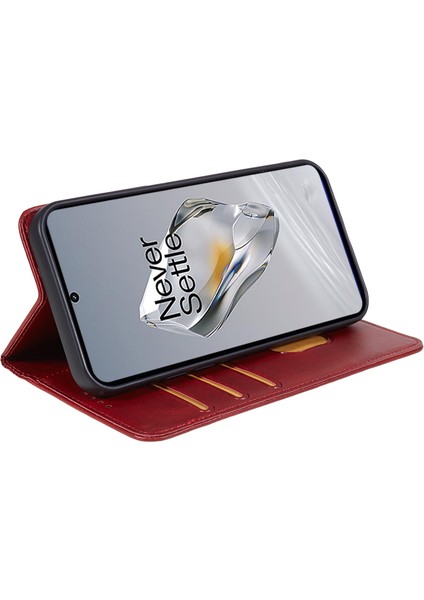 Oneplus 12R 5g/ace 3 5g Kılıf Pu Deri Dana Dokusu Iş Stili Manyetik Kart Yuvası Telefon Kılıfı-Kırmızı (Yurt Dışından)