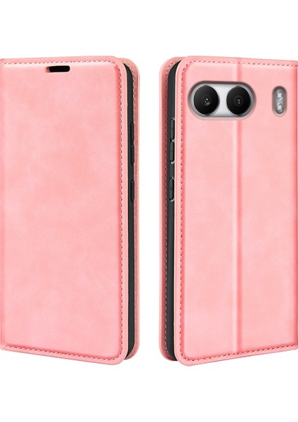 Oneplus Nord 4 Kılıf Skin-Touch Deri Cüzdan Telefon Kılıfı-Pembe (Yurt Dışından)
