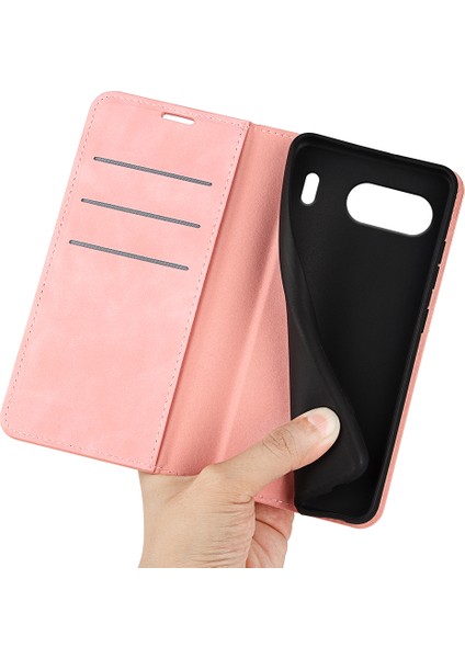Oneplus Nord 4 Kılıf Skin-Touch Deri Cüzdan Telefon Kılıfı-Pembe (Yurt Dışından)