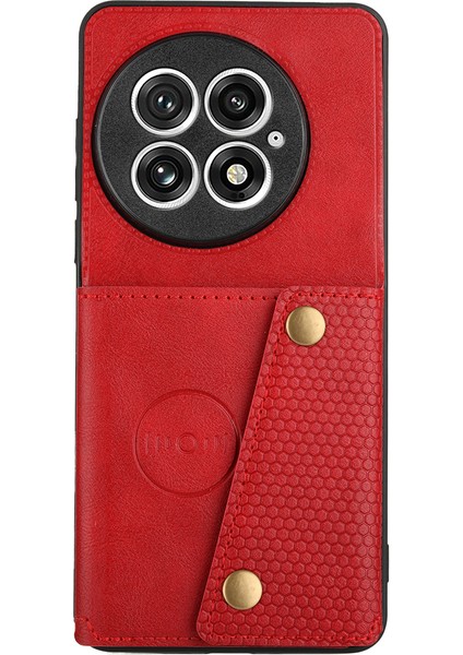 Oneplus 13 Kılıf Kart Yuvalı Kickstand Deri+Tpu Telefon Kılıfı-Kırmızı (Yurt Dışından)