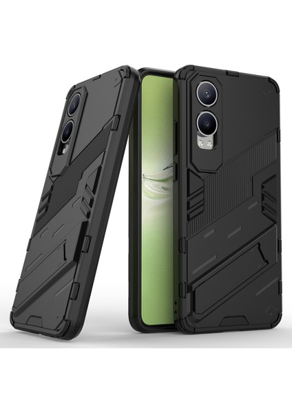 Oneplus Nord Ce4 Lite 5g/oppo K12X 5g (Çin) Kılıf Kickstand Hibrit Sert Pc Yumuşak Tpu Telefon Kılıfı-Siyah (Yurt Dışından)