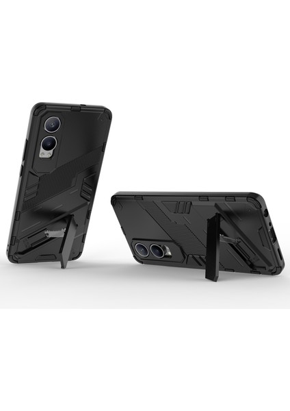 Oneplus Nord Ce4 Lite 5g/oppo K12X 5g (Çin) Kılıf Kickstand Hibrit Sert Pc Yumuşak Tpu Telefon Kılıfı-Siyah (Yurt Dışından)