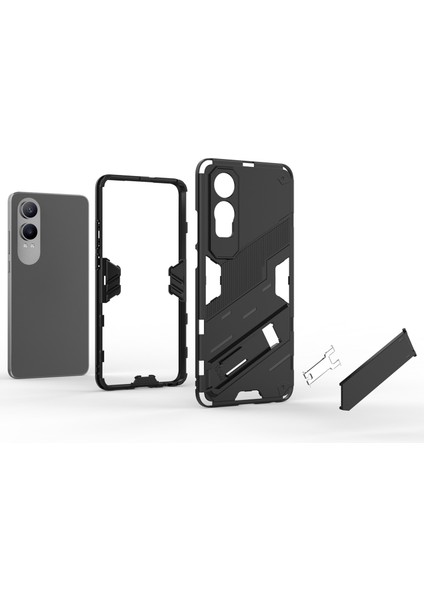 Oneplus Nord Ce4 Lite 5g/oppo K12X 5g (Çin) Kılıf Kickstand Hibrit Sert Pc Yumuşak Tpu Telefon Kılıfı-Siyah (Yurt Dışından)