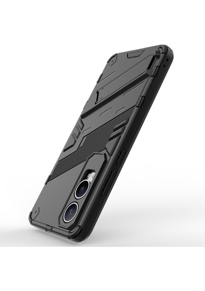 Oneplus Nord Ce4 Lite 5g/oppo K12X 5g (Çin) Kılıf Kickstand Hibrit Sert Pc Yumuşak Tpu Telefon Kılıfı-Siyah (Yurt Dışından)