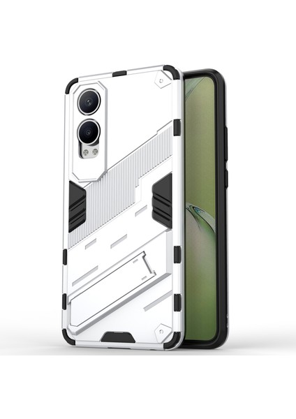 Oneplus Nord Ce4 Lite 5g/oppo K12X 5g (Çin) Kılıf Kickstand Hibrit Sert Pc Yumuşak Tpu Telefon Kılıfı-Beyaz (Yurt Dışından)