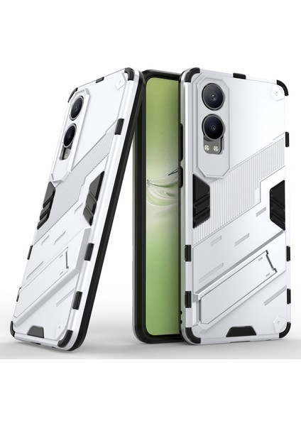 Oneplus Nord Ce4 Lite 5g/oppo K12X 5g (Çin) Kılıf Kickstand Hibrit Sert Pc Yumuşak Tpu Telefon Kılıfı-Beyaz (Yurt Dışından)
