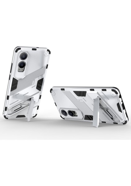 Oneplus Nord Ce4 Lite 5g/oppo K12X 5g (Çin) Kılıf Kickstand Hibrit Sert Pc Yumuşak Tpu Telefon Kılıfı-Beyaz (Yurt Dışından)