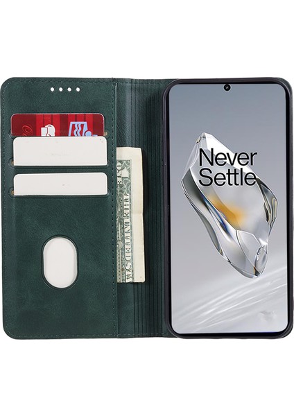 Oneplus 12R 5g/ace 3 5g Kılıf Pu Deri Dana Dokusu Iş Stili Manyetik Kart Yuvası Telefon Kılıfı-Yeşil (Yurt Dışından)