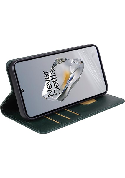 Oneplus 12R 5g/ace 3 5g Kılıf Pu Deri Dana Dokusu Iş Stili Manyetik Kart Yuvası Telefon Kılıfı-Yeşil (Yurt Dışından)