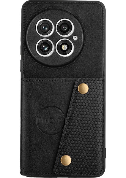 Oneplus 13 Kılıf Kart Yuvalı Kickstand Deri+Tpu Telefon Kılıfı-Siyah (Yurt Dışından)