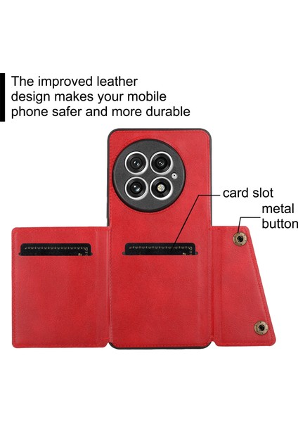 Oneplus 13 Kılıf Kart Yuvalı Kickstand Deri+Tpu Telefon Kılıfı-Siyah (Yurt Dışından)