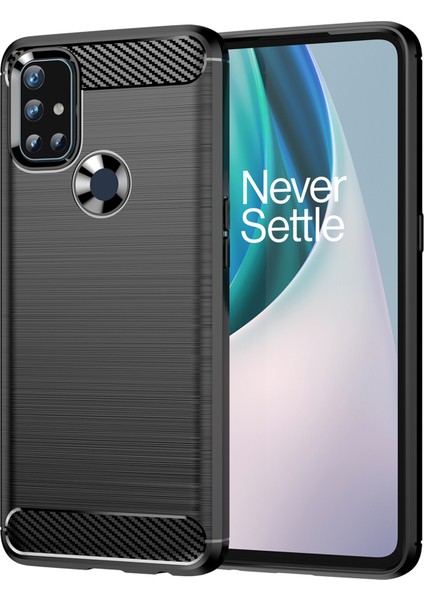 1.8mm Hava Yastığı Tasarım Tpu Kılıf Leke Önleyici Telefon Kılıfı Karbon Fiber Doku Fırçalanmış Yüzey Oneplus Nord N10 5g-Siyah (Yurt Dışından)