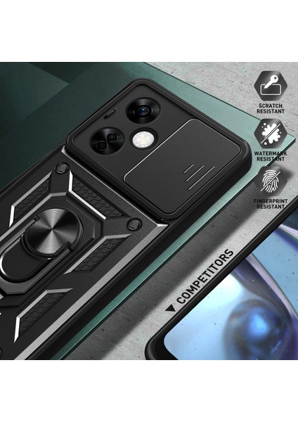Oneplus Nord Ce 3 Lite 5G/N30 5g Arka Lens Koruma Telefon Kılıfı Pc+Tpu Kapak ve Ayaklık-Siyah (Yurt Dışından)