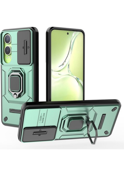 Oneplus Nord Ce4 Lite 5g/oppo K12X 5g (Çin) Kılıf Kickstand Pc + Tpu Telefon Kabuğu Lens Kapağı Ile-Yeşil (Yurt Dışından)