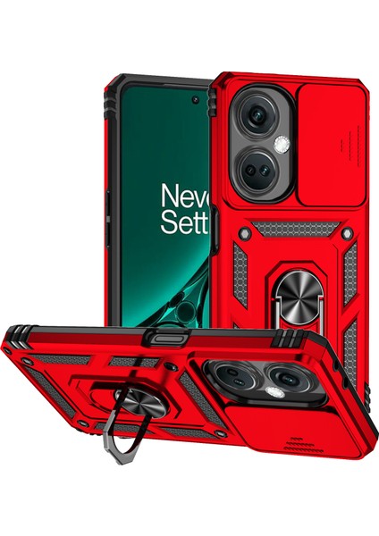 Oneplus Nord Ce3 5g Kılıf Halka Kickstand Pc + Tpu Telefon Koruyucu Sürgülü Kamera Kapağı-Kırmızı (Yurt Dışından)