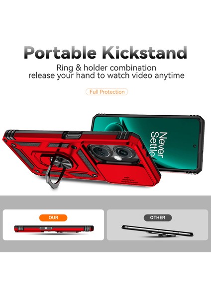 Oneplus Nord Ce3 5g Kılıf Halka Kickstand Pc + Tpu Telefon Koruyucu Sürgülü Kamera Kapağı-Kırmızı (Yurt Dışından) fiyatları
